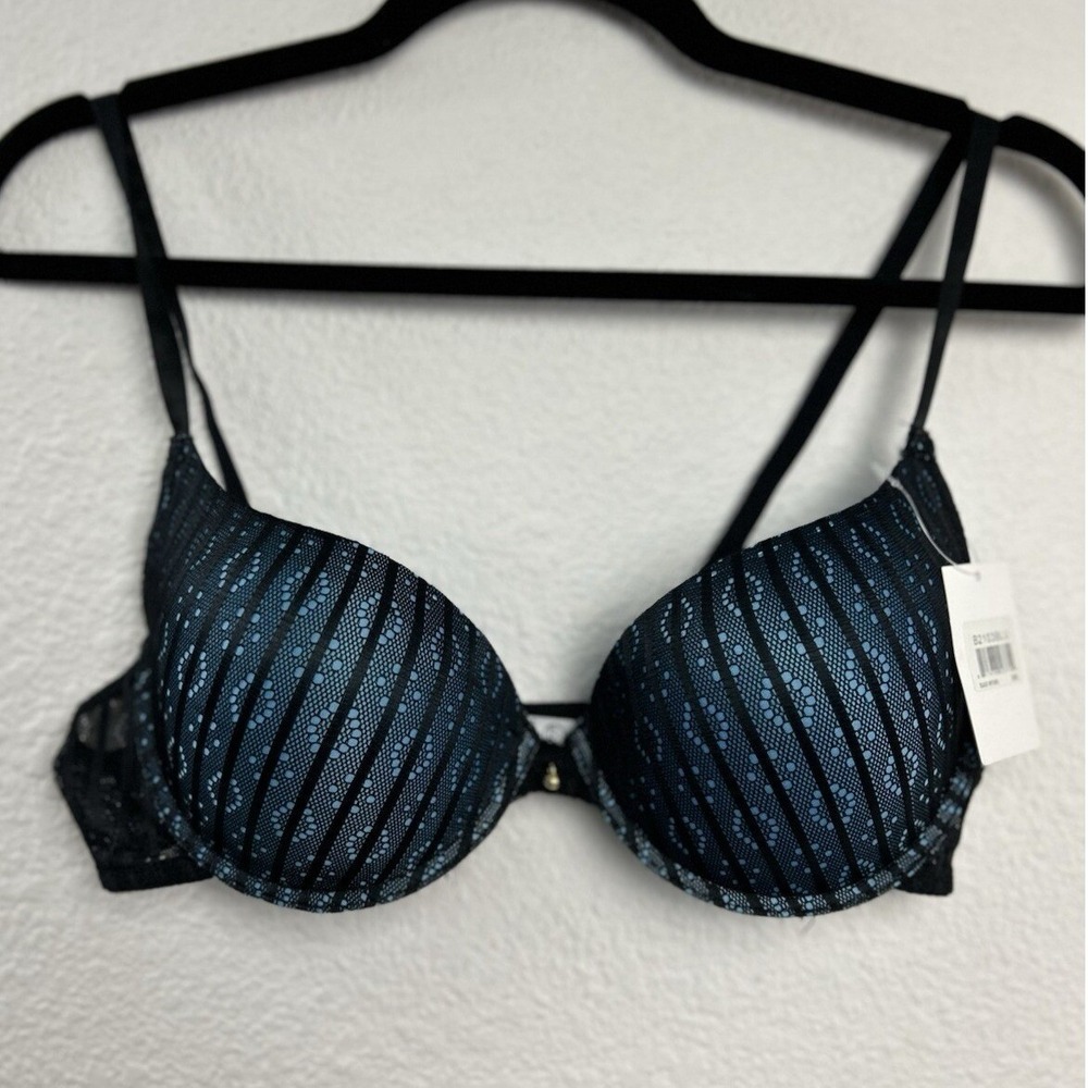Hers by Herman Black Turquoise Striped Lace Push Up Bra 38B B2103BLU